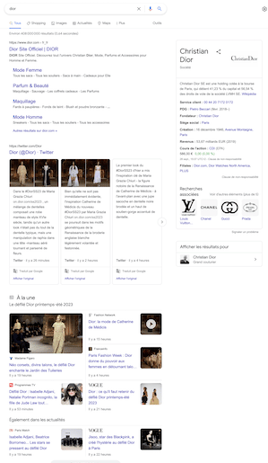 SEO c'est quoi - résultats recherche dior