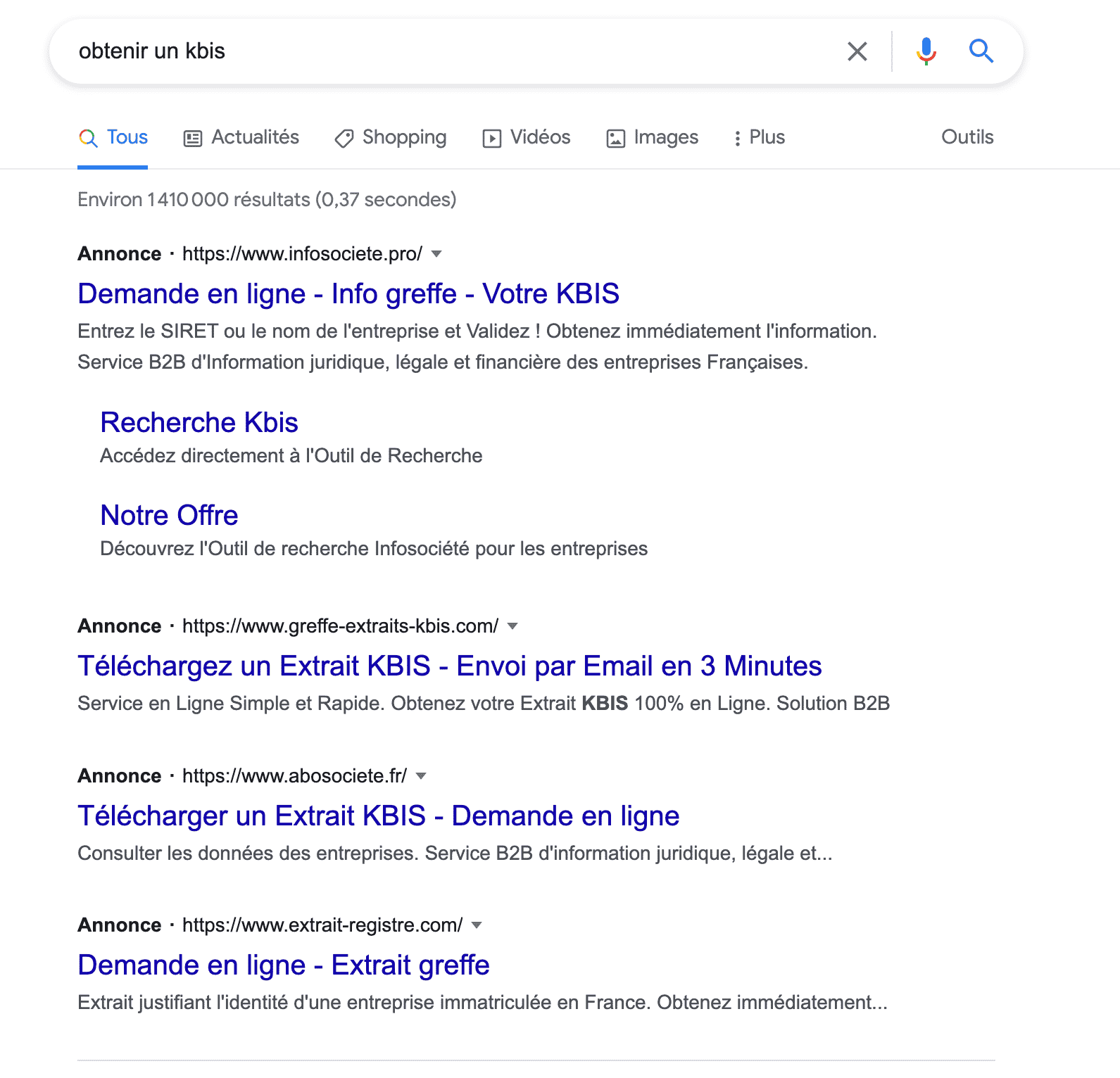 Résutats Google type annonces
